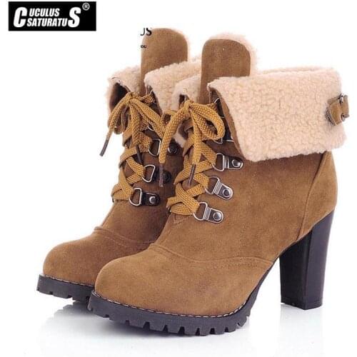 Cuculus Winter High-heeled Martin boots Lace-Up Womens boots Cross straps Boots Thick with Classic Leisure Ankle Boots 1981