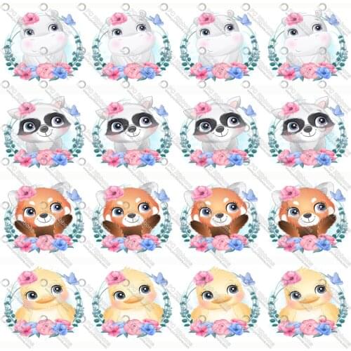 1-1/2" Cute Wreath Animals Printed Custom Design Cartoon for DIY Crafts Hair Bow Lanyard/Satin /3" Grosgrain Ribbon CA237
