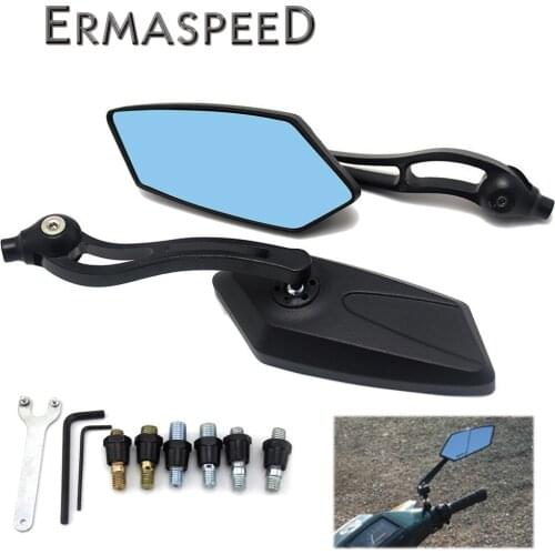 For Kawasaki versys 650 z750 z900 z800 Motorcycle Rearview Side Mirrors Aluminum Handlebar 8MM 10MM Blue Glass Antiglare Black