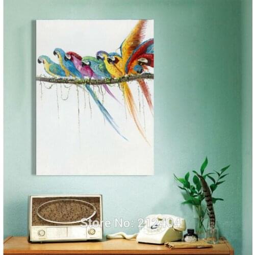 100% Hand-painted Parrots on The Branch Oil Painting on Canvas Wall Art Picture for Living Room Bedroom Office Wall Decoration