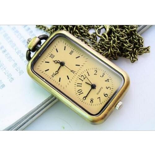 10pca Vintage Bronze Quartz Steampunk Pocket Watch Dual Double Time Zone Movement Necklace Chain P5289