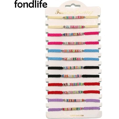 Multicolor Polymer Clay Heishi Beads Cord Macrame Bracelet Women Square Knot Handmade 12pcs Wholesale Summer Colorful Jewelry