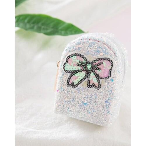 30PCS / LOT Creative Glitter Wallet Cartoon Cute Key Bag Zipper Satchel Girl Mini Sequin Coin Purse Earphone Storage Bag