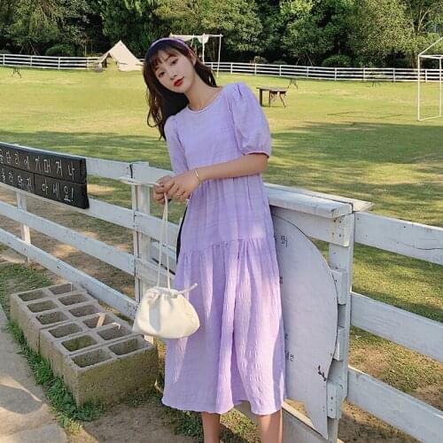 645# Maternity Clothes Summer Cotton Plain Color O Neck Short Sleeves Loose Stylish Dress Pregnant Women Mom Dress