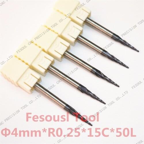 Free shipping-10PCS,R0.25*D4*15*50L,HRC55 Tungsten solid carbide TiALN Coated Taper Ball Nose End Mills,taper and cone Bit,wood