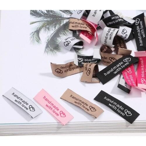 Free shipping 100pcs/lot 50x15mm Handmade tags Woven Embroidery Labels Clothes Garment label DIY tags Craft Sewing Accessories