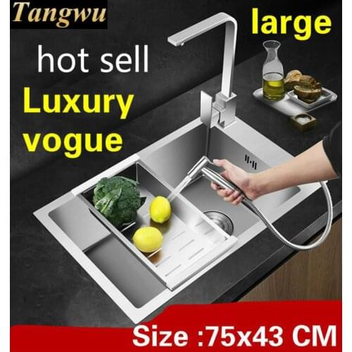 Free shipping Apartment vogue large kitchen manual sink single trough multifunction 304 stainless steel hot sell 750x430 MM