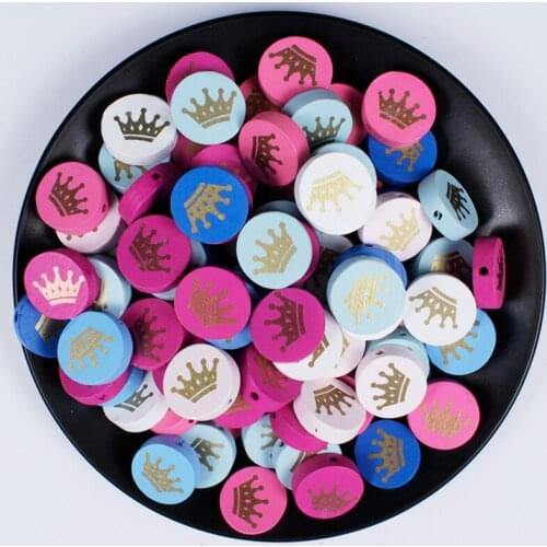 20-40Pcs/lot Wooden Beads Mixed Color Crown Pattern Shape Eco-Friendly Lead-Free Loose Beads for Diy Jewelry Making Accecories