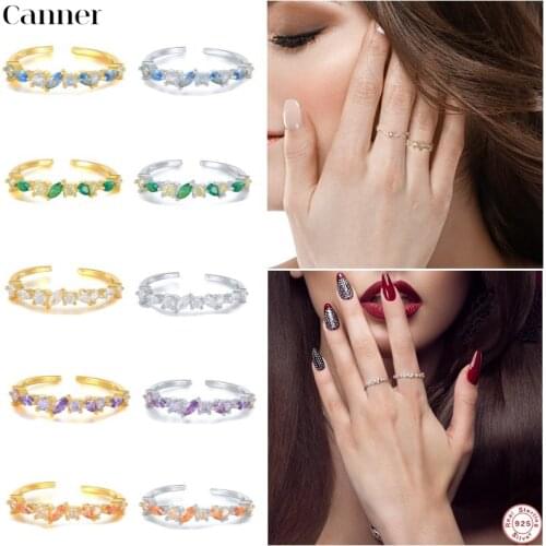 Canner 5 Colors Handmade Creative 925 Sterling Silver Temperament Personality Trend Female Trendy Resizable Zircon Opening Rings