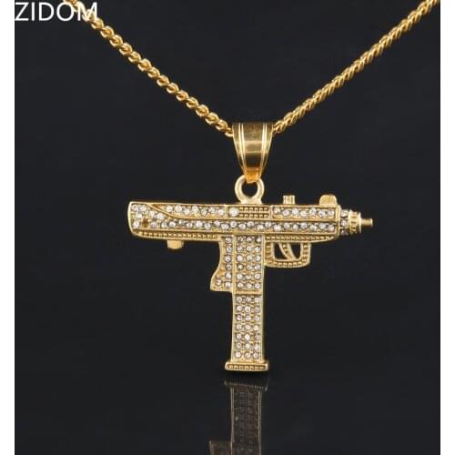 Hot sale Men Hip hop Uzi Gun Pendant Necklace fashion trendy Submachine Gun shape pendants necklaces Hiphop jewelry women gifts