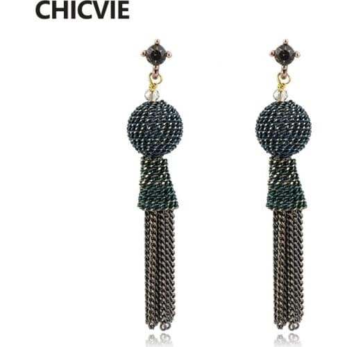CHICVIE Trending Now Green Romantic Geometric Statement Drop Earrings for Women Crystal Beads Brand Jewelry Gifts SER160105