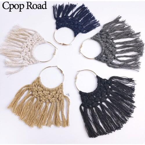 Cpop Boho Handmade Weave Big Macrame Earring Ethnic Fashion Tassel Earrings Bridesmaid Jewelry Women Accessories Hot Sale Gifts