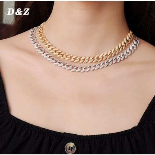 D&Z Hiphop Women Bling Bling 9mm Cuban Link Chain Adjustable length Necklaces Luxury Extension Chain Fashion Jewelry