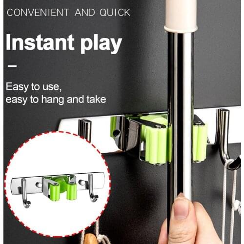 No nail Mop Holder Broom Hooks Holder Wall Mounted Kitchen Storage Multi-Functional Broom Support Tool