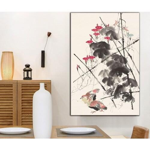 DIY colorings pictures by numbers withQi baishi, "the morning glory" picture drawing Relief painting by numbers framed Home