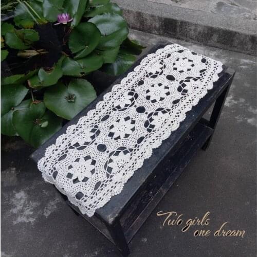 DIY Handmade Crochet Table Runner Flower of American Rural Lace Cabinet Skirt Hotel Decorative Table Mats 2 Size For Wedding