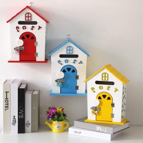 Home wall decoration letter box suggestion box wall hanging pastoral painted wooden civilian mailbox school storage box