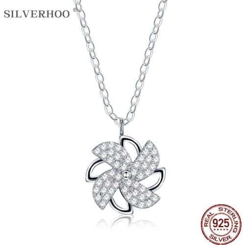 SILVERHOO Interesting Windmill 925 Sterling Silver Pendant Necklace With Luxury Cubic Zirconia Women Chains Sale Fine Jewelry
