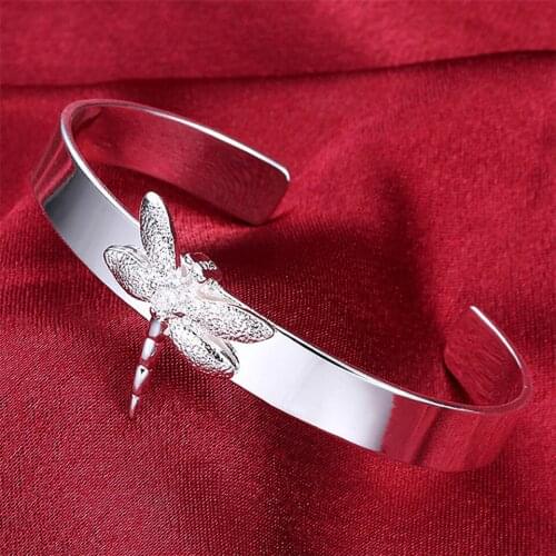 Delicate 925 Sliver Dragonfly Cuff Bangles Fashion Jewelry For Women Wedding Engagement Trendy Gift
