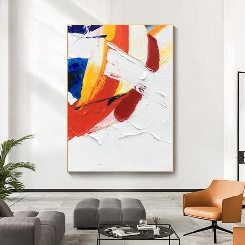 Handmade oil painting on canvas, vertical abstract big brushstrokes, color living room wall decoration painting