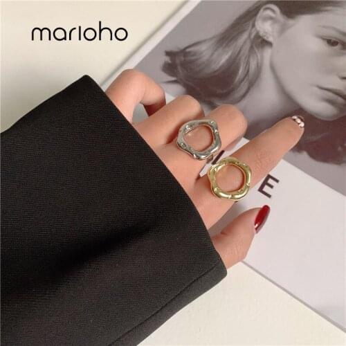 Marioho Simplicity Geometric Irregular Rings Textured Hollow Metal Rings For Women Birthday Party Jewelry Gifts