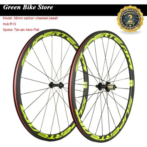 SUPERTEAM 38mm 700C Road bike wheels 23mm width 3K UD Matte Carbon Fiber Bicycle Tubular Powerway R13 Hub