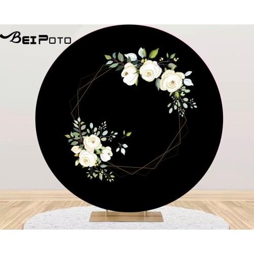 Round circle background black white flower baby shower backdrop wedding bridal kids birthday Party decor table Cover YY-650