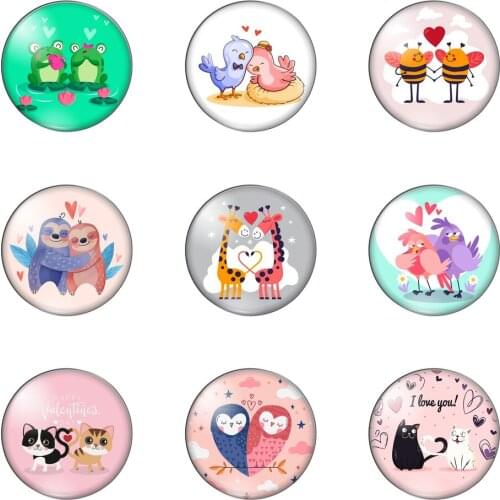 Cartoon Animal Sweet Love Pattern Cat Bee Frog 12mm/20mm/25mm/30mm Round Photo Glass Cabochon Demo Flat Back Making Findings