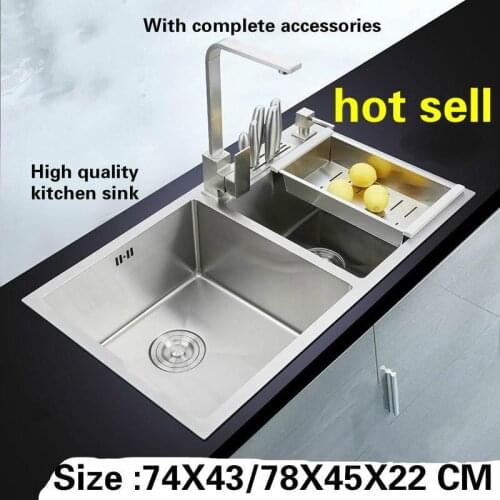 Tangwu Handmade big double slot 4 mm thick high-grade kitchen sink food-grade 304 stainless steel 74x43/78x45x22 CM