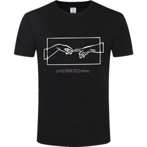 Summer Fashion Michelangelo Hands Printed T-Shirt Men Tumblr Grunge Graphic Tee Casual Oversize Black Tops