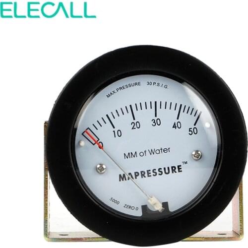 ELECALL Hot Sale TE5000 0-50mm Air Differential Pressure Gauge Mini Size Easy To Mounting Pointer Rated Pressure -68 ~ 103KPa
