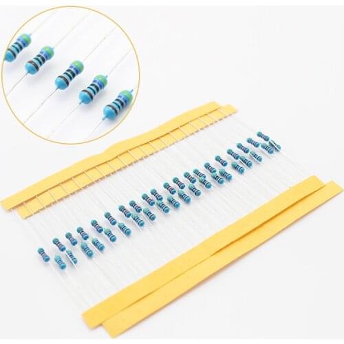 100pcs 0.25 watt Metal Film Resistor 1K 2K 2.7K 3.6K 3.9K 5.1K 5.6K 6.8K 9.1K 10K 20K 30K 68K 100K ohm 1/4W DIP resistance