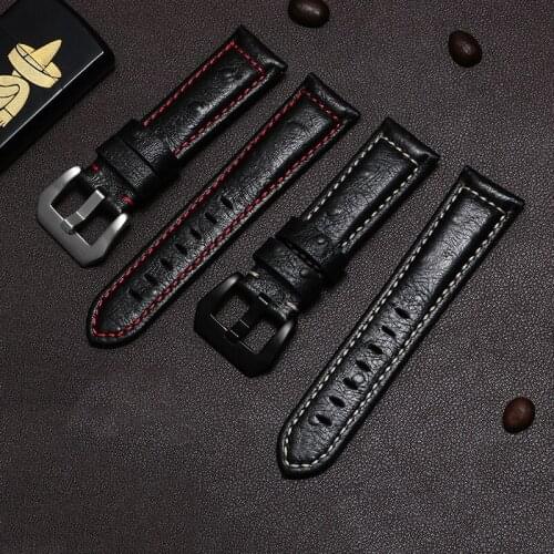 CICIDD Cow Leather Watchband Black Brown Blue Pin Buckle Bracelet Adaptation to Panerai Garmin Mens Watch Chain