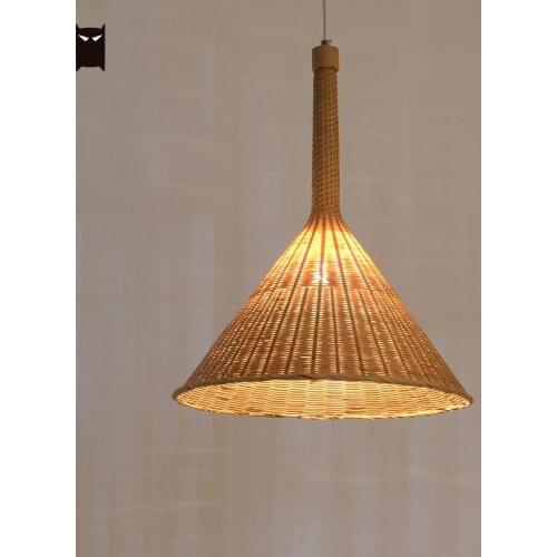 Delicate Bamboo Wicker Rattan Shade Pendant Lighting Fixture Rustic Chinese Hanging Ceiling Lamp for Lounge Office Counter Bar