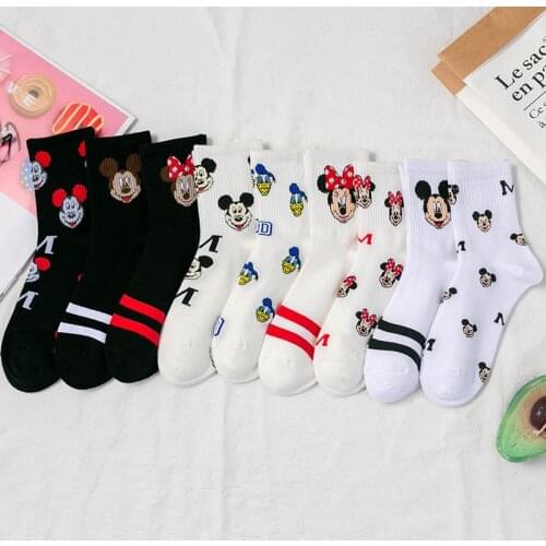 Disney 1pair Women socks Mickey Minnie cotton fashion Mickey tube socks Korean version ins tide Harajuku explosion Mickey Mouse