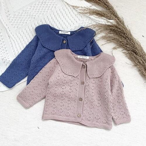 Autumn New Baby Girls Coat Baby Hollow Out Sweater Toddler Knit Cardigans Newborn Knitwear Long-sleeve Cotton Baby Jacket Tops