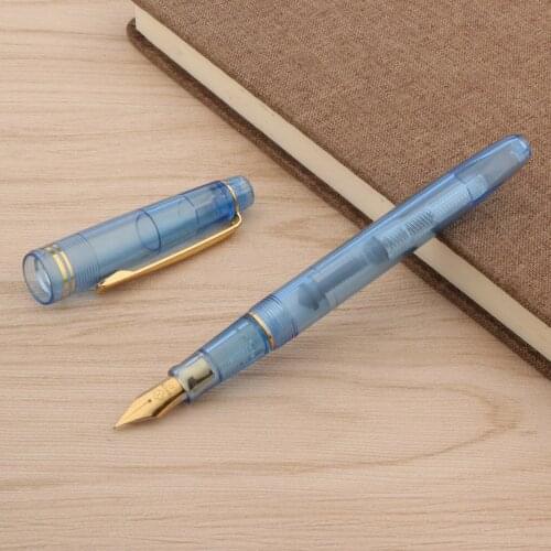 Transparent Blue Classic Rotation Screw Design Fashion Golden Plastic EF Nib Fountain Pen