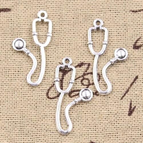 15pcs Charms Doctor Stethophone 29x14mm Antique Silver Color Pendants Making DIY Handmade Tibetan Silver Color Finding Jewelry