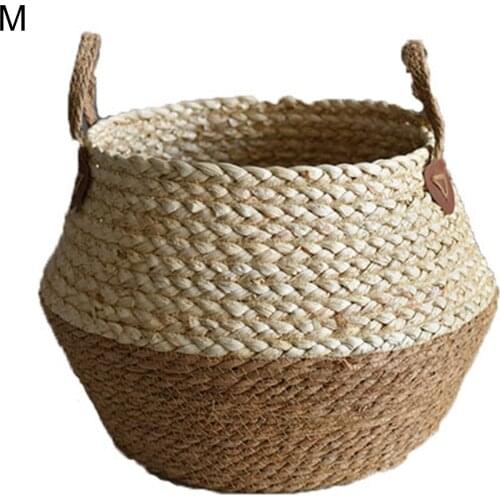 Handmade Foldable Storage Basket Soft Seagrass Large Capacity Handle Design Clothes Organizer Garden Flower Pot Plant Basket