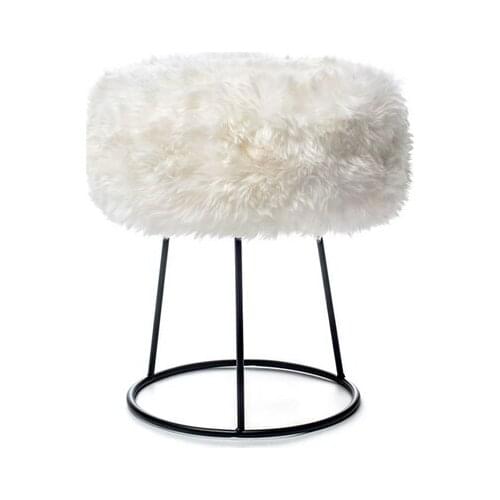 Modern fabric round fur ottomans stool with metal legs