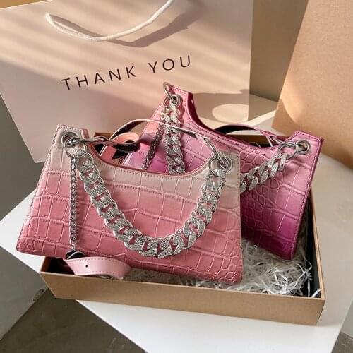 Retro Crocodile Pattern Shoulder Bag For Women PU Leather Armpit Bag France Baguette Bag Casual Female Handbags Advanced Totes