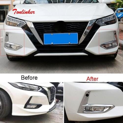 Tonlinker Exterior Front Fog light Cover sticker for NISSAN Sentra 2019-20 Car Styling 2 PCS ABS Chrome/Carbon Cover sticker
