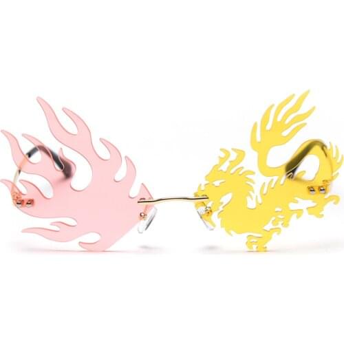 Veshion vintage woman sunglasses rimless metal gold funny sun glasses for men frameless party accessories 2021 yellow pink