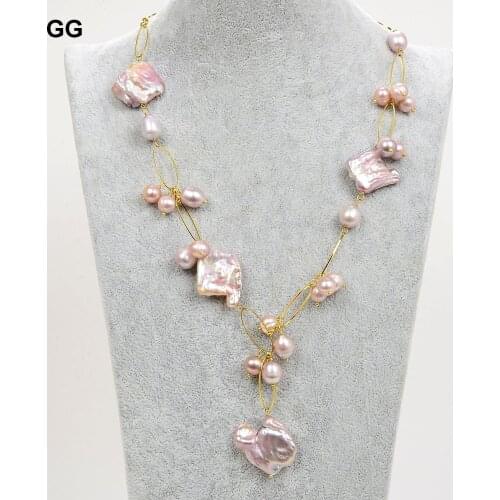 GuaiGuai Jewelry 21" Natural Purple Pearl Coin Square Keshi Pearl Necklace For Women