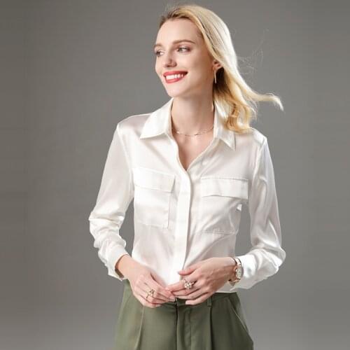 White Mulberry Silk T-shirt Shirt Women Summer Spring Autumn OL Causal Ladies Elegant Soft Natural Silk Shirt Blouse Tops