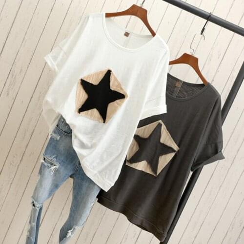 2021 NEW Women Loose T-Shirt Star White Black Gray Fashion Casual Cotton T-Shirts Tops Tee 100% Cotton T-Shirts Outwears X520
