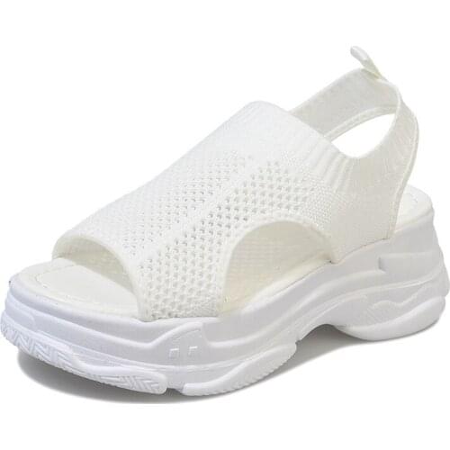 2021 New Shoes Woman Muffin Thick-soled High with Roman Female Sandals Fish Mouth Hollow Tie Women Shoes Casual Platform Sandals