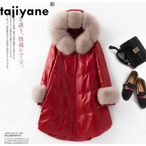 Collar Fur Fox Sheepskin Down Coat Autumn Winter Real Genuine Leather Jacket Women Clothes 2021 Korean Vintage Red Tops ZT3978