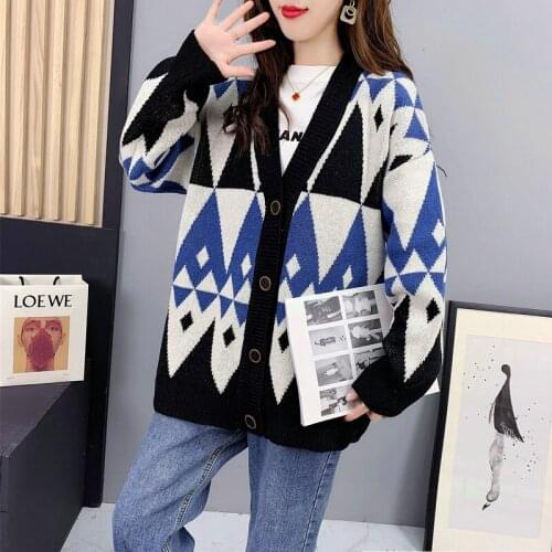 Autumn Winter New Style Sweater Cardigan Thickened Fashion Korean Loose Casual Single Breasted Long Sleeve Knitted Jacket Women
