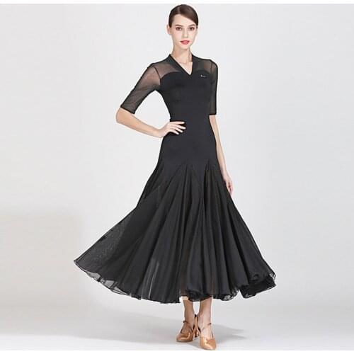 2021 New S9055 Half Sleeve Patchwork Design Female Latin Dance Dress Women Performance Modern Dance Dress Latino Dancewear